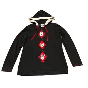 Storybook Knits Women L Wolf Hoodie Sweater  Fleece Lined Pullover Dogs Black